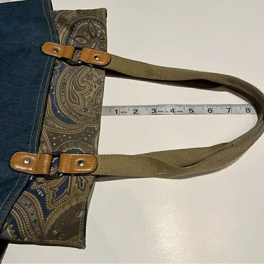 Women's Casual Faux Leather Blue Denim Messenger Bag with Paisley top